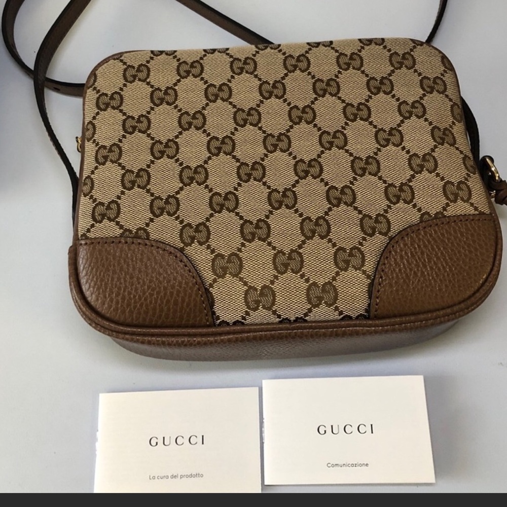 Authentic Gucci Bree Canvas Leather Dark Brown Crossbody Bags